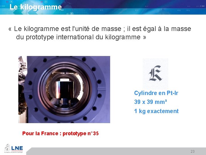 Le kilogramme « Le kilogramme est l'unité de masse ; il est égal à