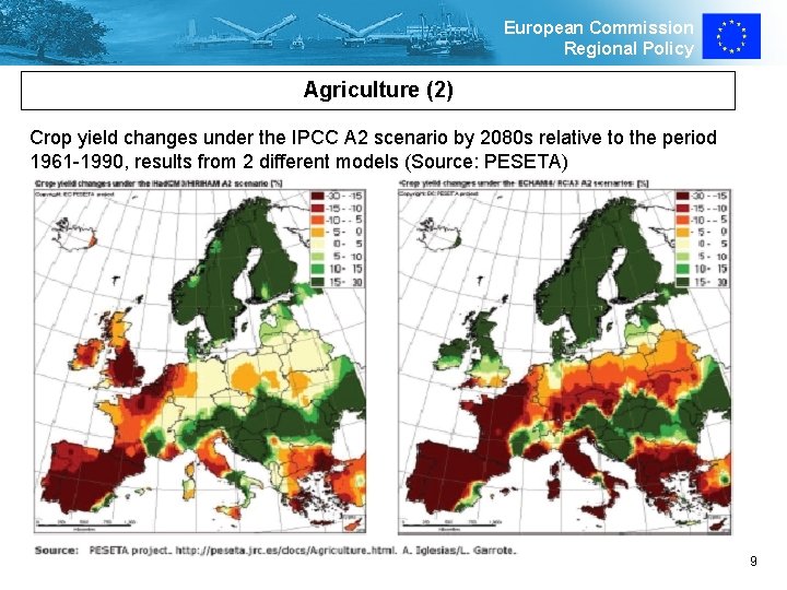 European Commission Regional Policy Agriculture (2) Crop yield changes under the IPCC A 2