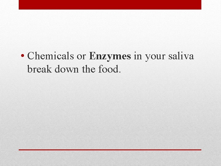  • Chemicals or Enzymes in your saliva break down the food. 