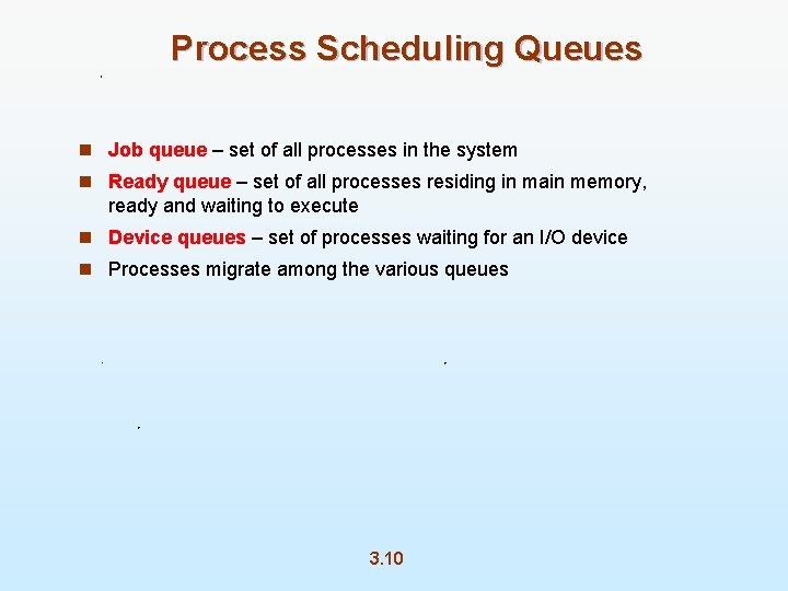 Process Scheduling Queues n Job queue – set of all processes in the system