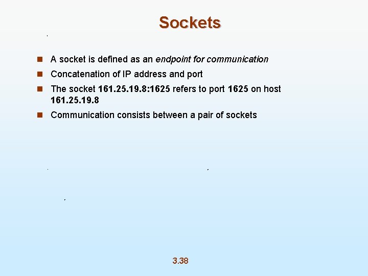 Sockets n A socket is defined as an endpoint for communication n Concatenation of