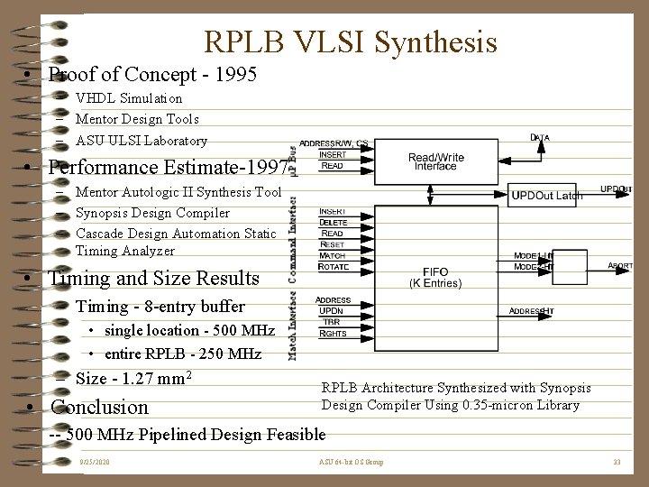 RPLB VLSI Synthesis • Proof of Concept - 1995 – VHDL Simulation – Mentor