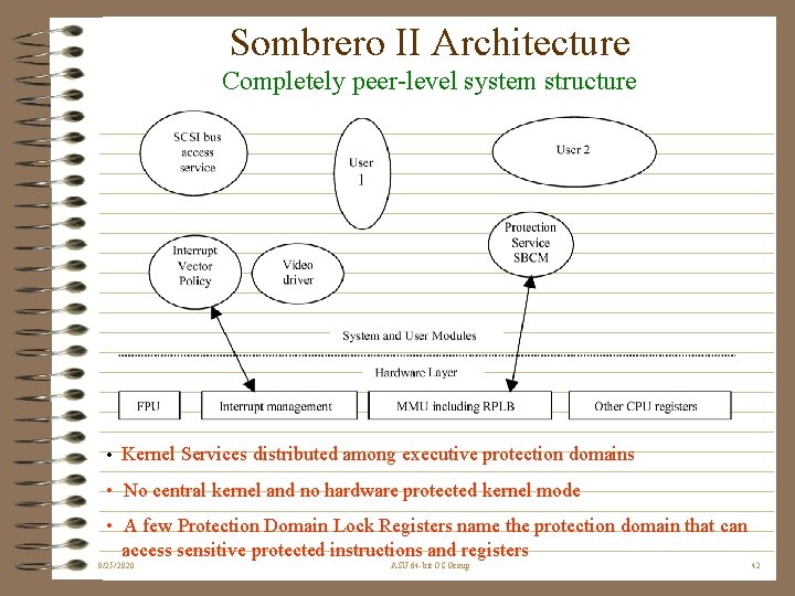 Sombrero II Architecture Completely peer-level system structure • Kernel Services distributed among executive protection