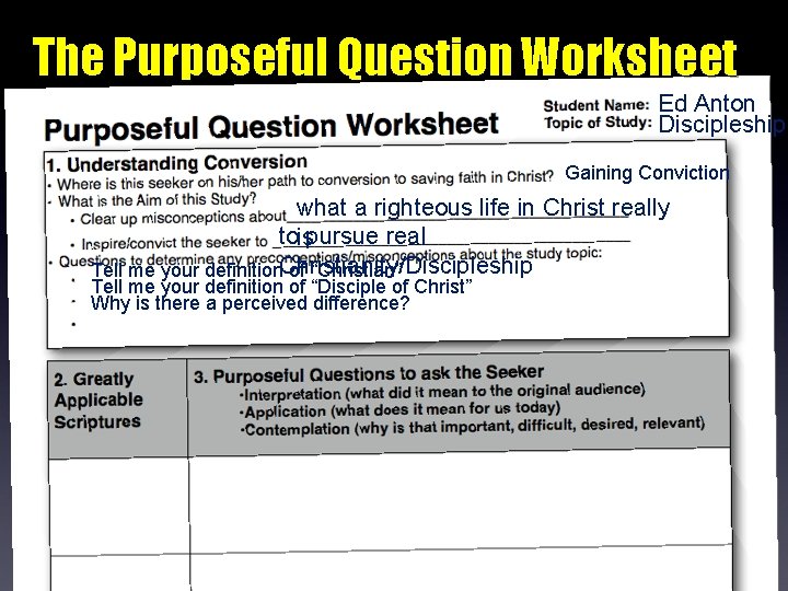 The Purposeful Question Worksheet Ed Anton Discipleship Gaining Conviction what a righteous life in