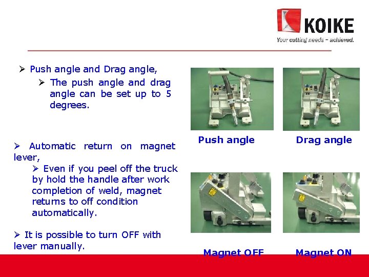 Ø Push angle and Drag angle, Ø The push angle and drag angle can