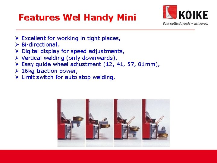 Features Wel Handy Mini Ø Excellent for working in tight places, Ø Bi-directional, Ø