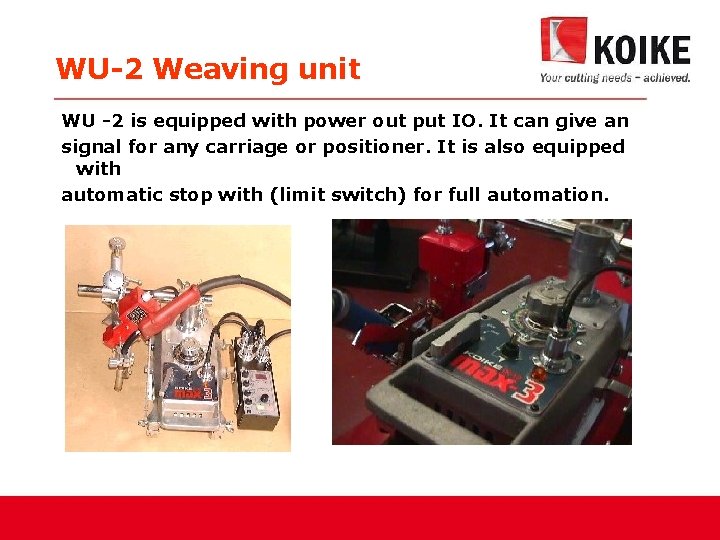 WU-2 Weaving unit WU -2 is equipped with power out put IO. It can