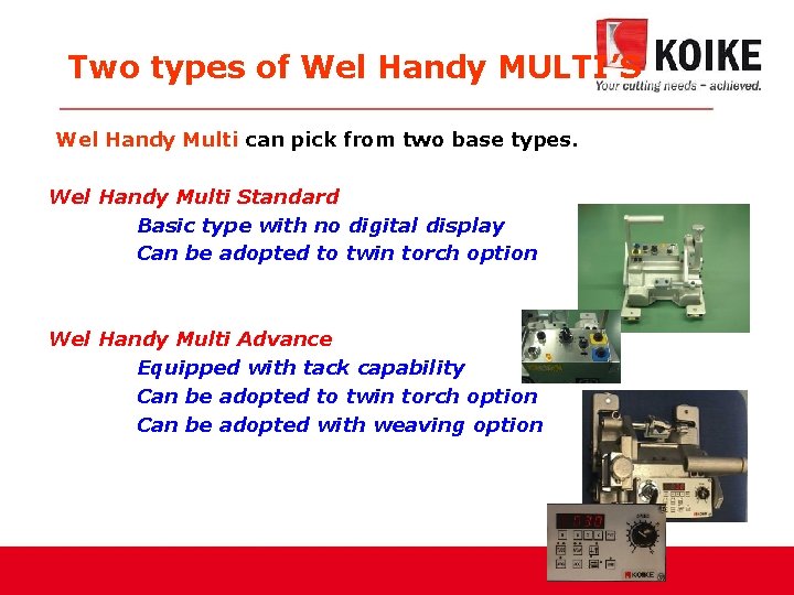 Two types of Wel Handy MULTI’S Wel Handy Multi can pick from two base