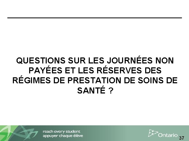 QUESTIONS SUR LES JOURNÉES NON PAYÉES ET LES RÉSERVES DES RÉGIMES DE PRESTATION DE