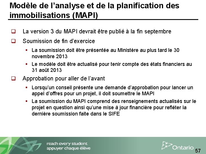 Modèle de l’analyse et de la planification des immobilisations (MAPI) q La version 3