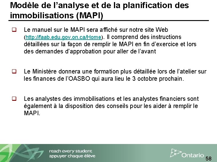 Modèle de l’analyse et de la planification des immobilisations (MAPI) q Le manuel sur