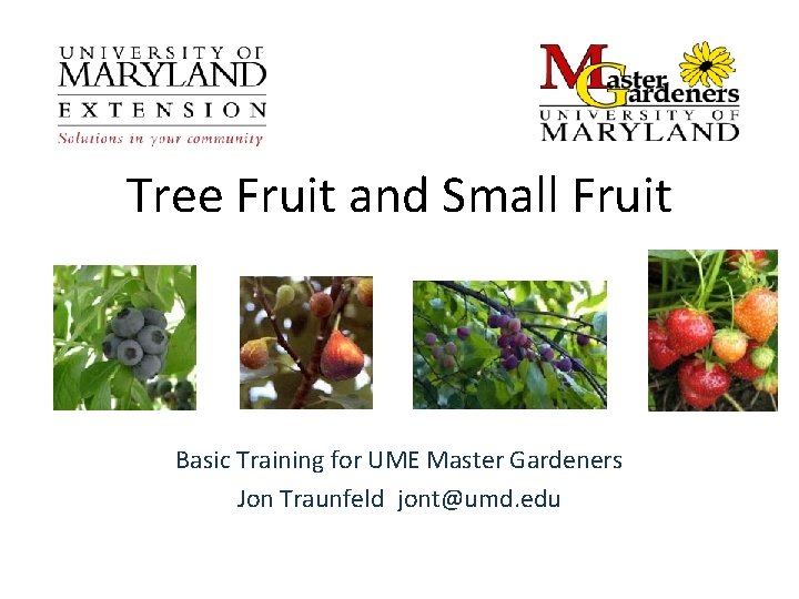 Tree Fruit and Small Fruit Basic Training for UME Master Gardeners Jon Traunfeld jont@umd.
