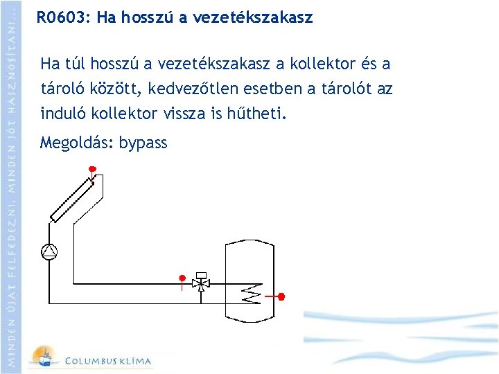 R 0603: Ha hosszú a vezetékszakasz Ha túl hosszú a vezetékszakasz a kollektor és