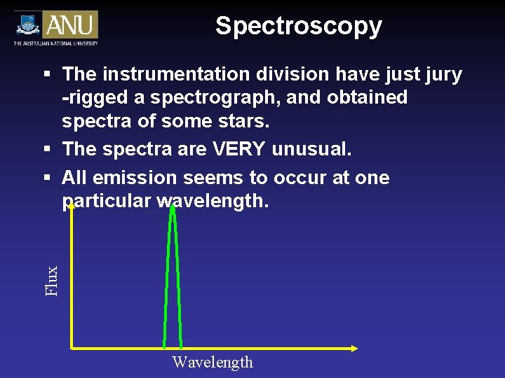 Spectroscopy Flux § The instrumentation division have just jury -rigged a spectrograph, and obtained Spectroscopy Flux § The instrumentation division have just jury -rigged a spectrograph, and obtained