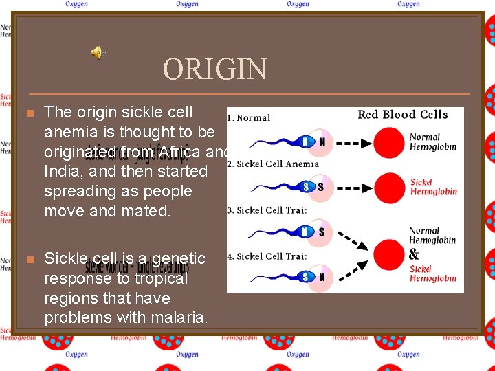 ORIGIN n The origin sickle cell anemia is thought to be originated from Africa