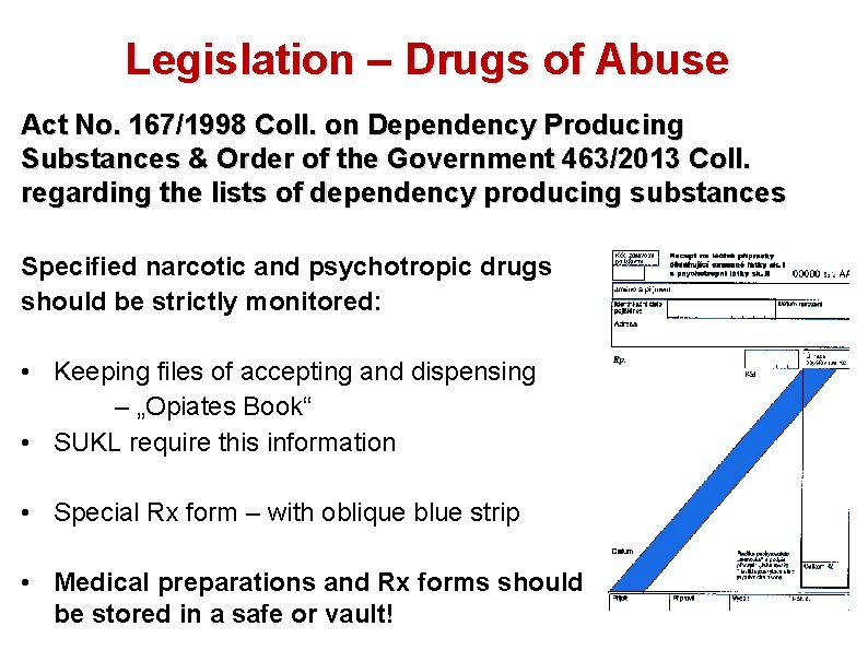Legislation – Drugs of Abuse Act No. 167/1998 Coll. on Dependency Producing Substances &