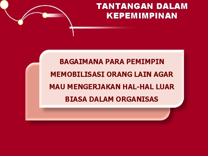 TANTANGAN DALAM KEPEMIMPINAN BAGAIMANA PARA PEMIMPIN MEMOBILISASI ORANG LAIN AGAR MAU MENGERJAKAN HAL-HAL LUAR