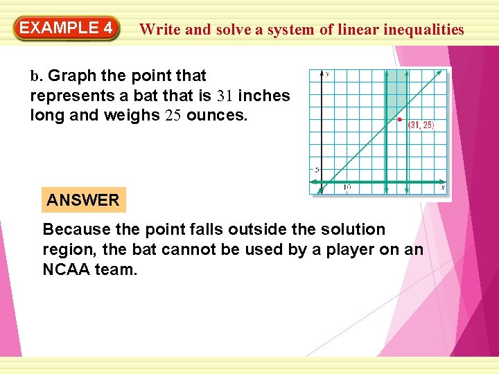 EXAMPLE 4 Write and solve a system of linear inequalities b. Graph the point