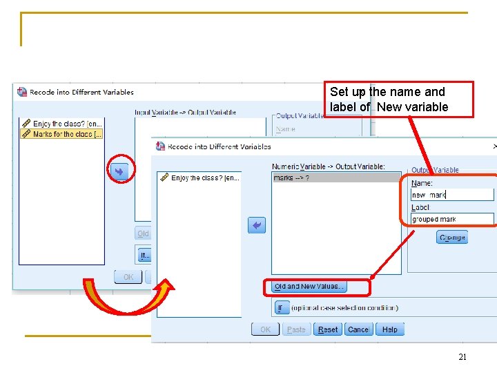 Set up the name and label of New variable 21 