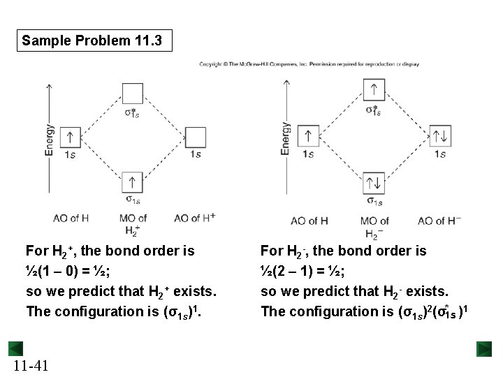 Sample Problem 11. 3 For H 2+, the bond order is ½(1 – 0)