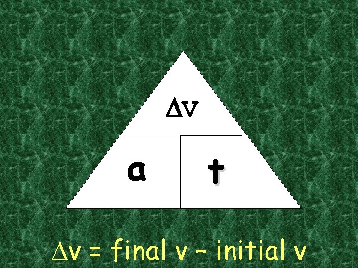 DV a t Dv = final v – initial v 