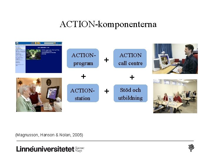 ACTION-komponenterna ACTIONprogram + + ACTIONstation (Magnusson, Hanson & Nolan, 2005) ACTION call centre + ACTION-komponenterna ACTIONprogram + + ACTIONstation (Magnusson, Hanson & Nolan, 2005) ACTION call centre +