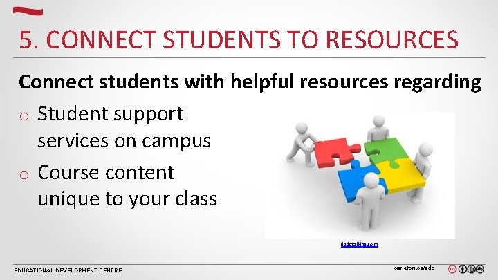 5. CONNECT STUDENTS TO RESOURCES Connect students with helpful resources regarding o Student support