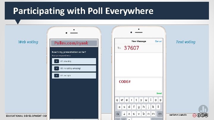 Participating with Poll Everywhere Web voting Pollev. com/ryank 22333 37607 Text voting (username or