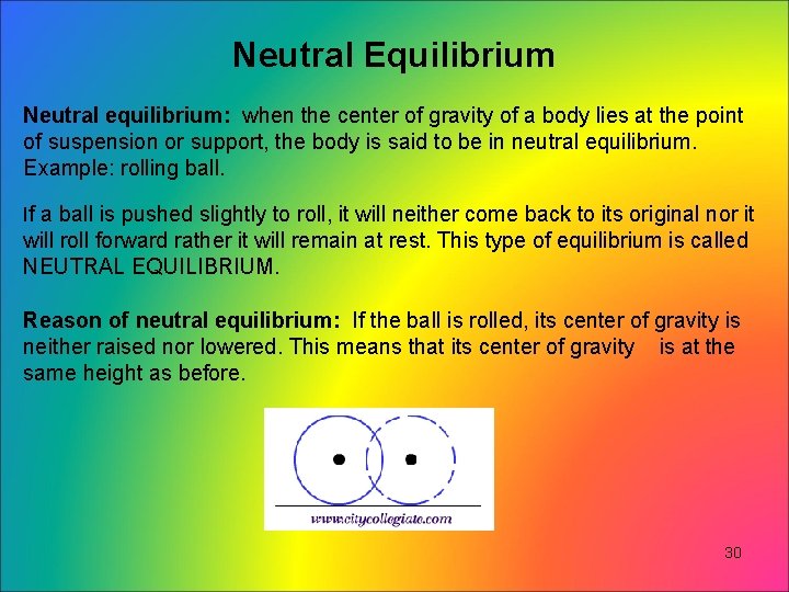 Neutral Equilibrium Neutral equilibrium: when the center of gravity of a body lies at Neutral Equilibrium Neutral equilibrium: when the center of gravity of a body lies at