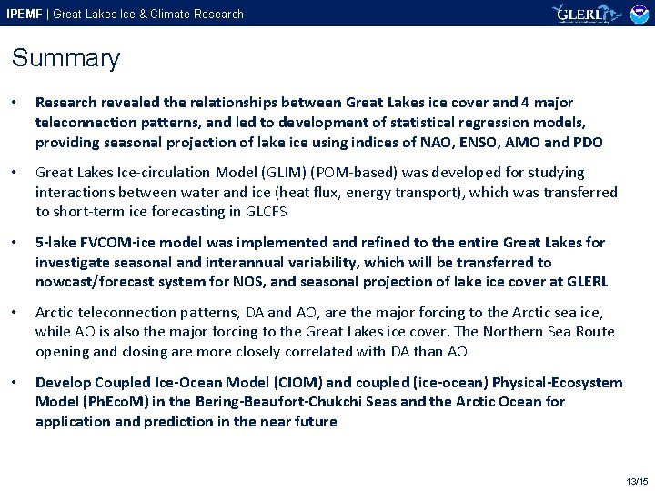 IPEMF | Great Lakes Ice & Climate Research Summary • Research revealed the relationships