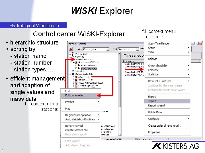 WISKI Explorer Hydrological Workbench Control center WISKI-Explorer • hierarchic structure • sorting by -