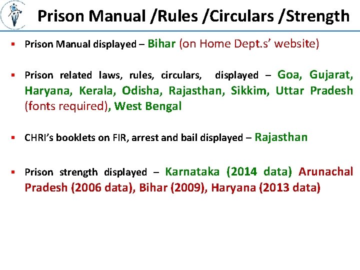 Prison Manual /Rules /Circulars /Strength § Prison Manual displayed – Bihar (on Home Dept.