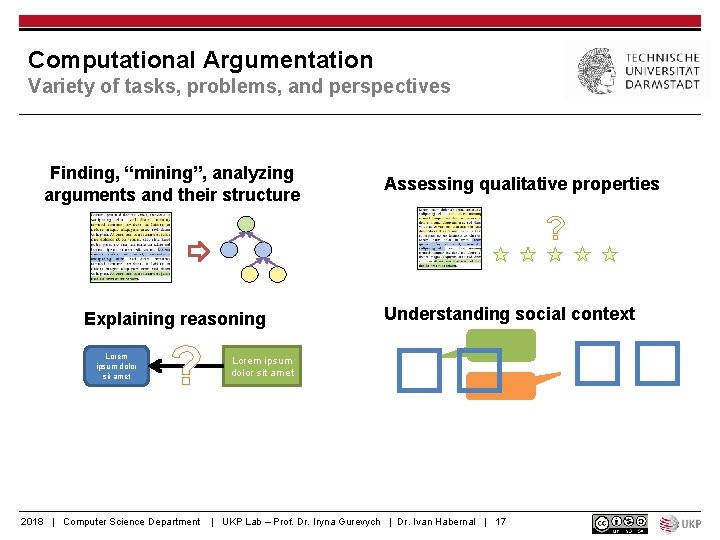 Computational Argumentation Variety of tasks, problems, and perspectives Finding, “mining”, analyzing arguments and their