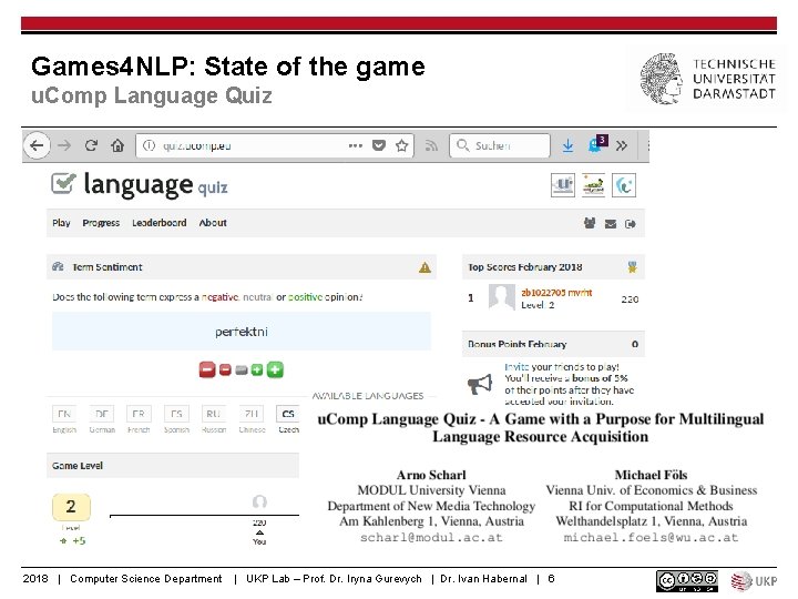 Games 4 NLP: State of the game u. Comp Language Quiz 2018 | Computer