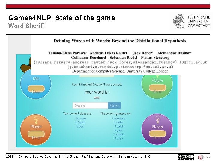 Games 4 NLP: State of the game Word Sheriff 2018 | Computer Science Department
