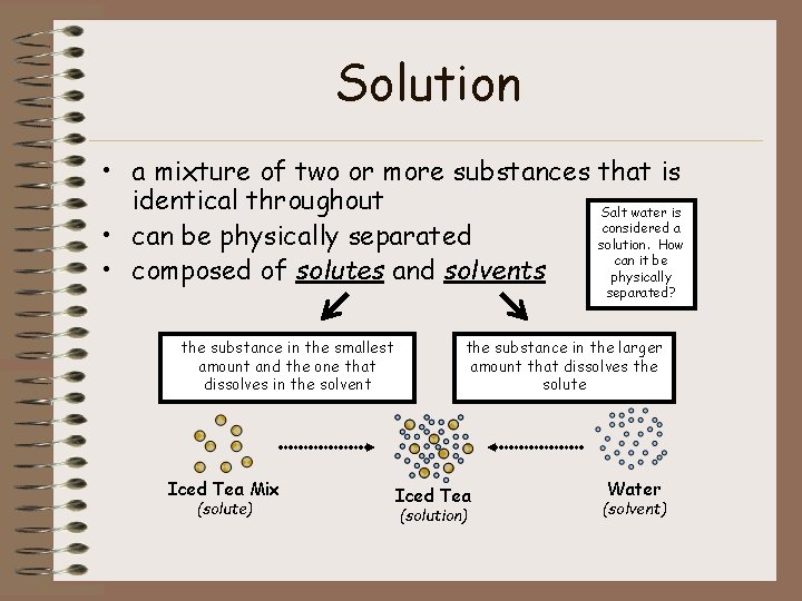 Solution • a mixture of two or more substances that is identical throughout Salt