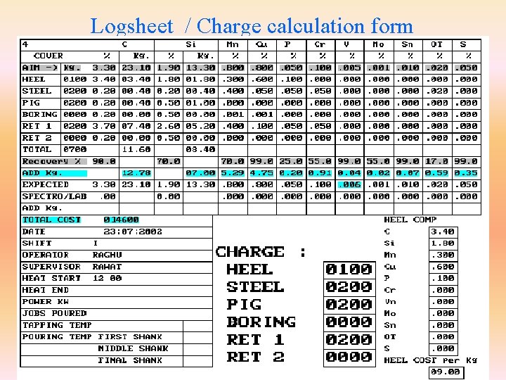 Logsheet / Charge calculation form 