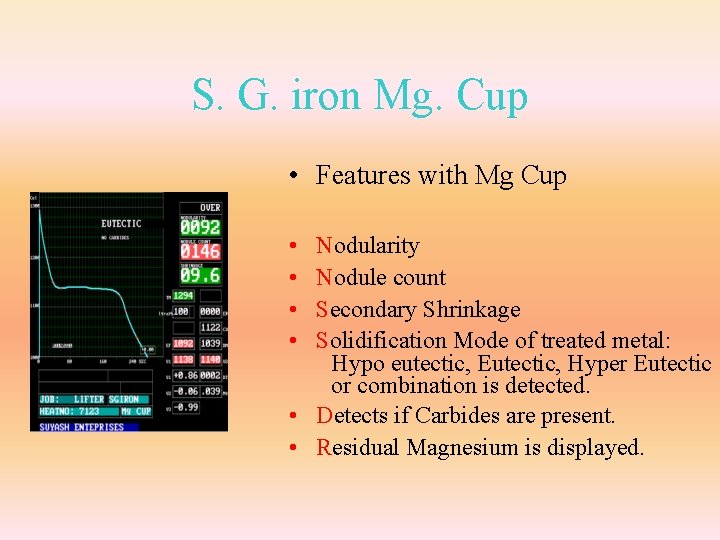 S. G. iron Mg. Cup • Features with Mg Cup • • Nodularity Nodule