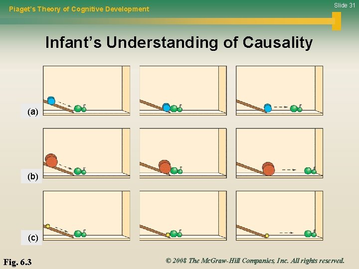 Slide 31 Piaget’s Theory of Cognitive Development Infant’s Understanding of Causality (a) (b) (c)