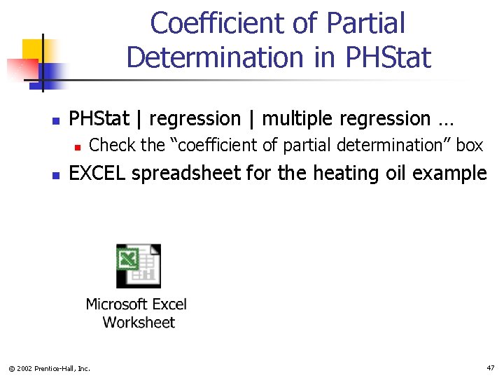 Coefficient of Partial Determination in PHStat | regression | multiple regression … n n