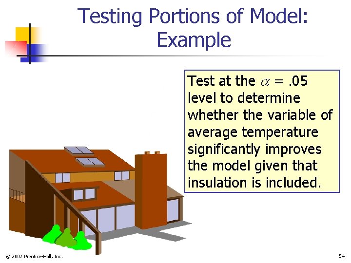 Testing Portions of Model: Example Test at the =. 05 level to determine whether