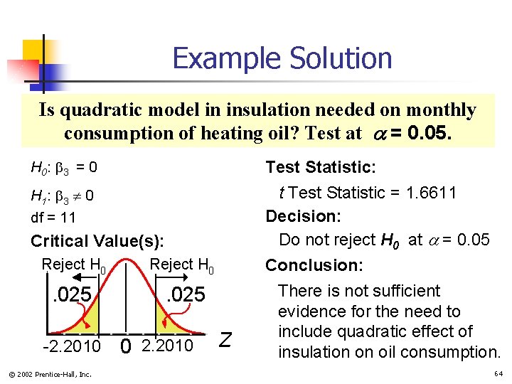 Example Solution Is quadratic model in insulation needed on monthly consumption of heating oil?