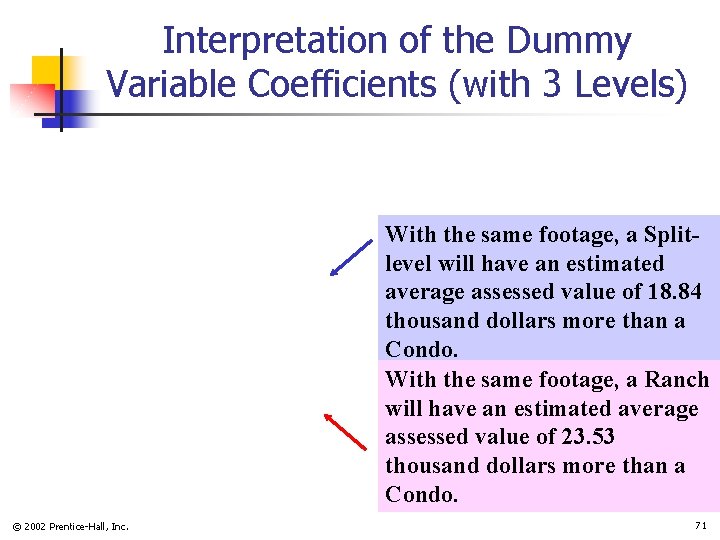 Interpretation of the Dummy Variable Coefficients (with 3 Levels) With the same footage, a