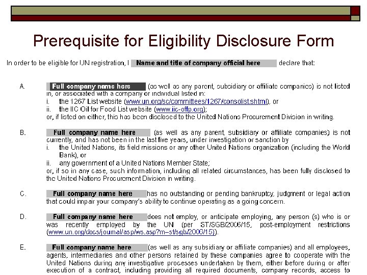 Prerequisite for Eligibility Disclosure Form 