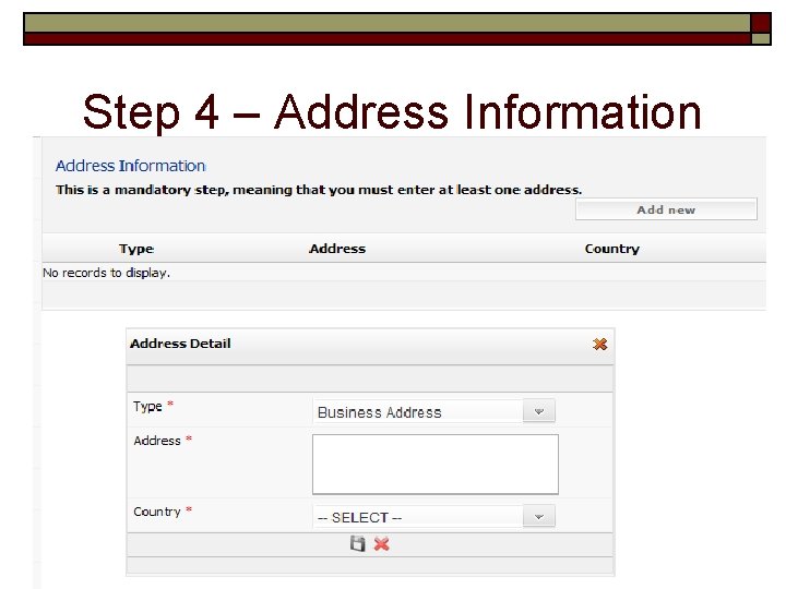 Step 4 – Address Information 