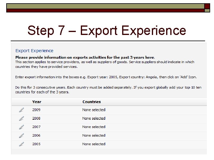 Step 7 – Export Experience 