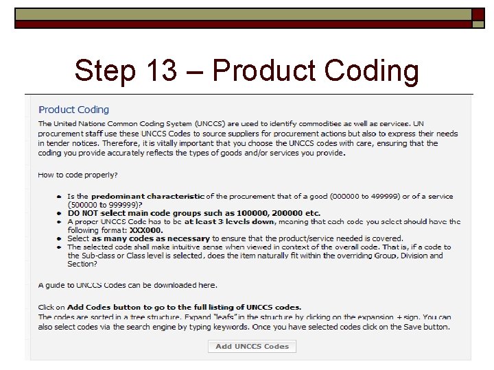 Step 13 – Product Coding 