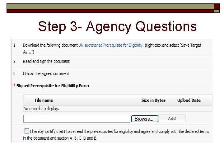 Step 3 - Agency Questions 