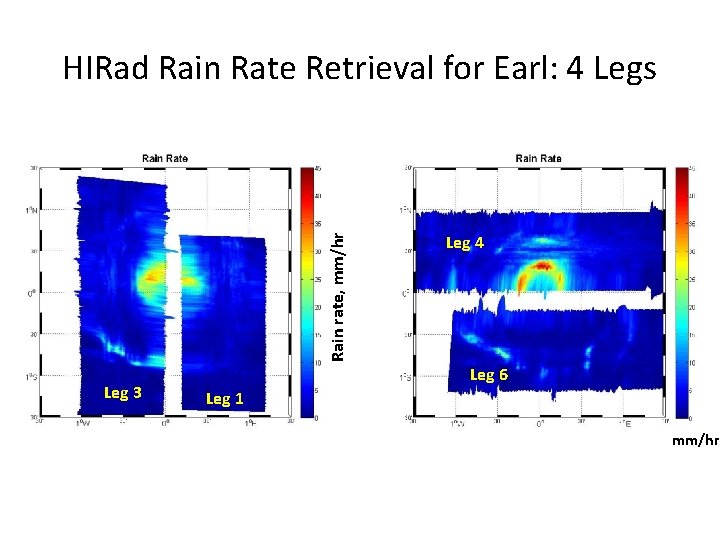 Rain rate, mm/hr HIRad Rain Rate Retrieval for Earl: 4 Legs Leg 3 Leg