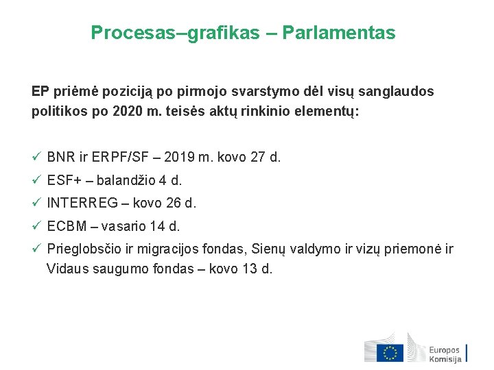 Procesas–grafikas – Parlamentas EP priėmė poziciją po pirmojo svarstymo dėl visų sanglaudos politikos po